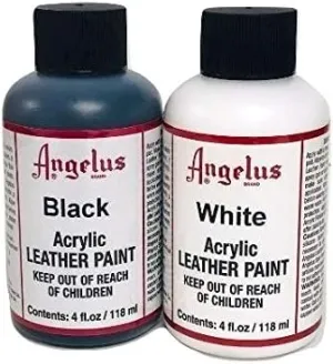 Angelus Brand Acrylic Leather Paint Waterproof 4oz - Black & White Duo