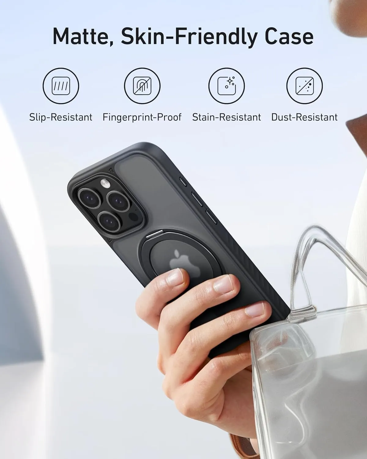 Anker Ultra Magnetic for iPhone 15 Pro Case with Sturdy 360° Ring Stand, Military-Grade Shockproof iPhone 15 Pro Kickstand Compatible with MagSafe(Black)