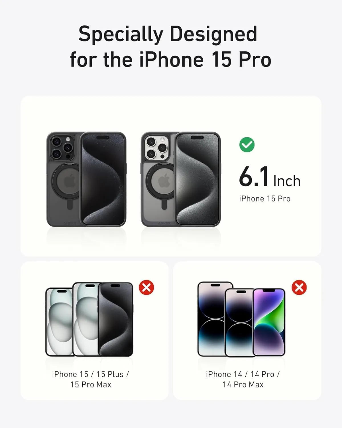 Anker Ultra Magnetic for iPhone 15 Pro Case with Sturdy 360° Ring Stand, Military-Grade Shockproof iPhone 15 Pro Kickstand Compatible with MagSafe(Black)