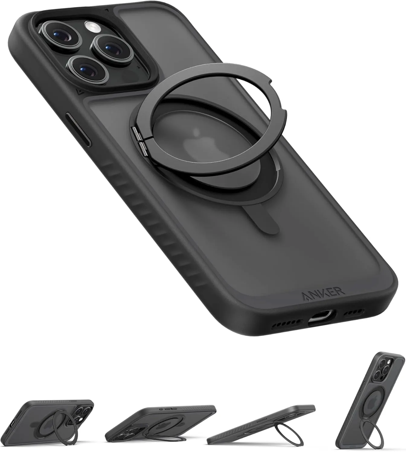 Anker Ultra Magnetic for iPhone 15 Pro Case with Sturdy 360° Ring Stand, Military-Grade Shockproof iPhone 15 Pro Kickstand Compatible with MagSafe(Black)