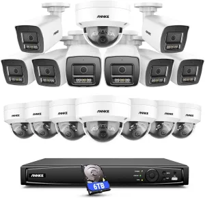 ANNKE 16 Channel 4K PoE Security Camera System with AI Motion Detection, 16x Bullet Dome IP CCTV Cameras with Built-in Mic, Color Night Vision, 12MP H.265  NVR with 6TB HDD for 24/7 Audio Recording