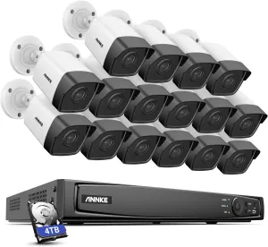 ANNKE 16CH 5MP Home Security Camera System with Color Night Vision, 16pcs Wired 5MP Outdoor PoE IP Cameras Supports Alexa, IP67 Waterproof, 4K 16CH NVR with 4TB HDD for 24-7 Recording
