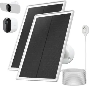 Arlo Camera Solar Panel Charger, Compatible with Arlo Pro 5S 2K, Pro 4, Pro 3, Floodlight, Ultra 2, and Ultra Cameras, 13ft/4m Cable, 5V6W, Waterproof (2Pack)