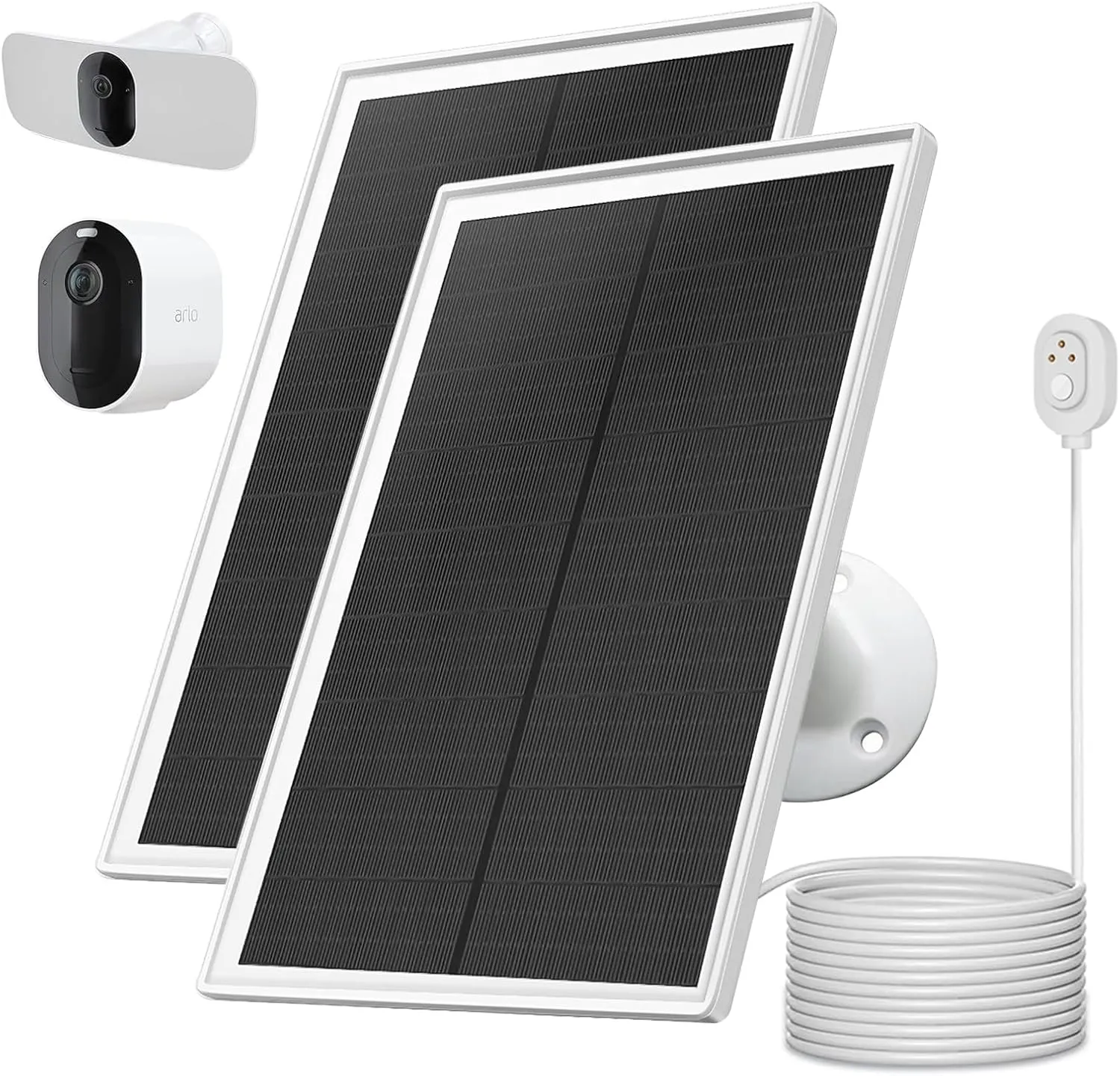 Arlo Camera Solar Panel Charger, Compatible with Arlo Pro 5S 2K, Pro 4, Pro 3, Floodlight, Ultra 2, and Ultra Cameras, 13ft/4m Cable, 5V6W, Waterproof (2Pack)