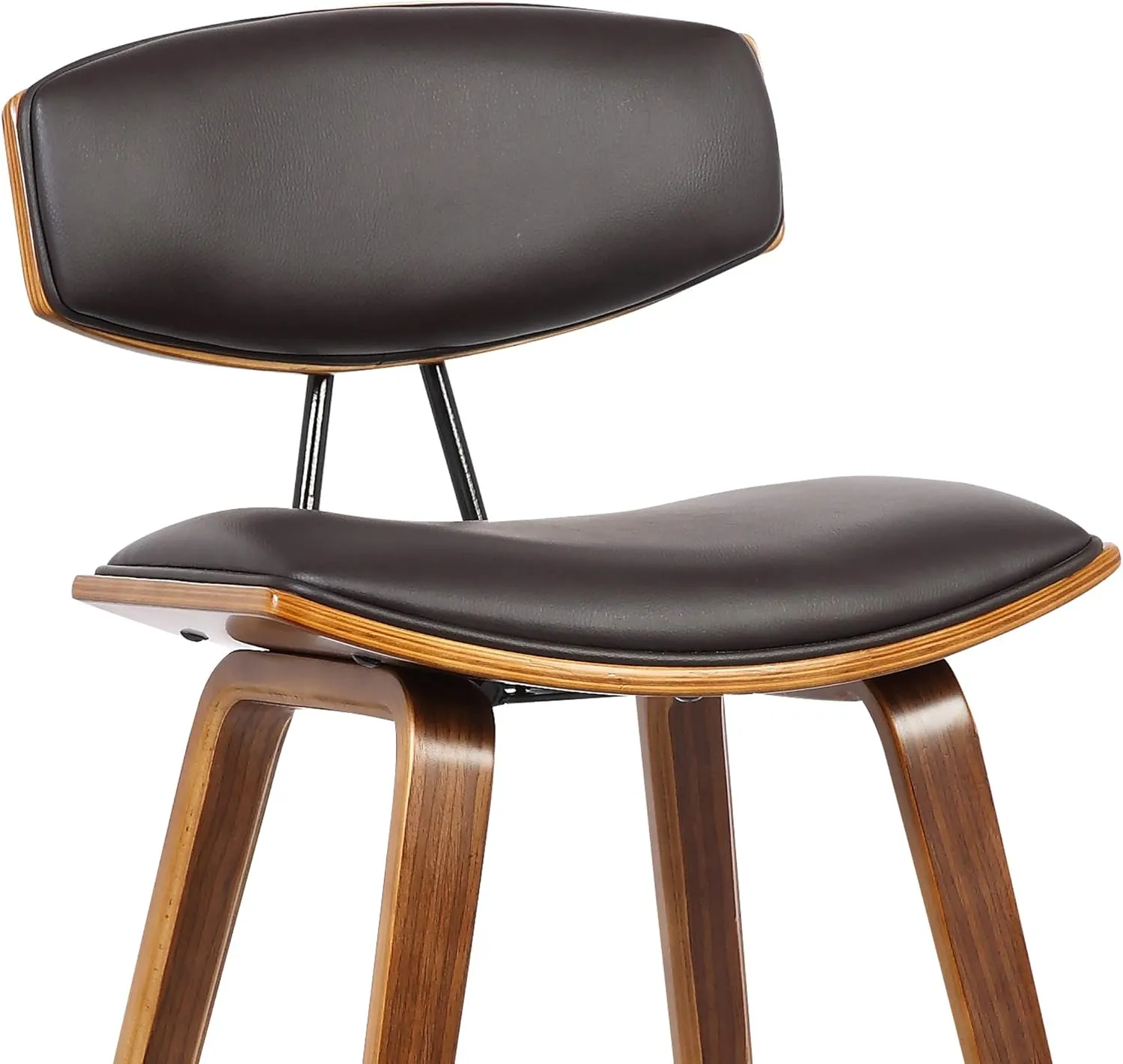 Armen Living Fox 25.5" Counter Height Brown Faux Leather and Walnut Wood Mid-Century Modern Bar Stool