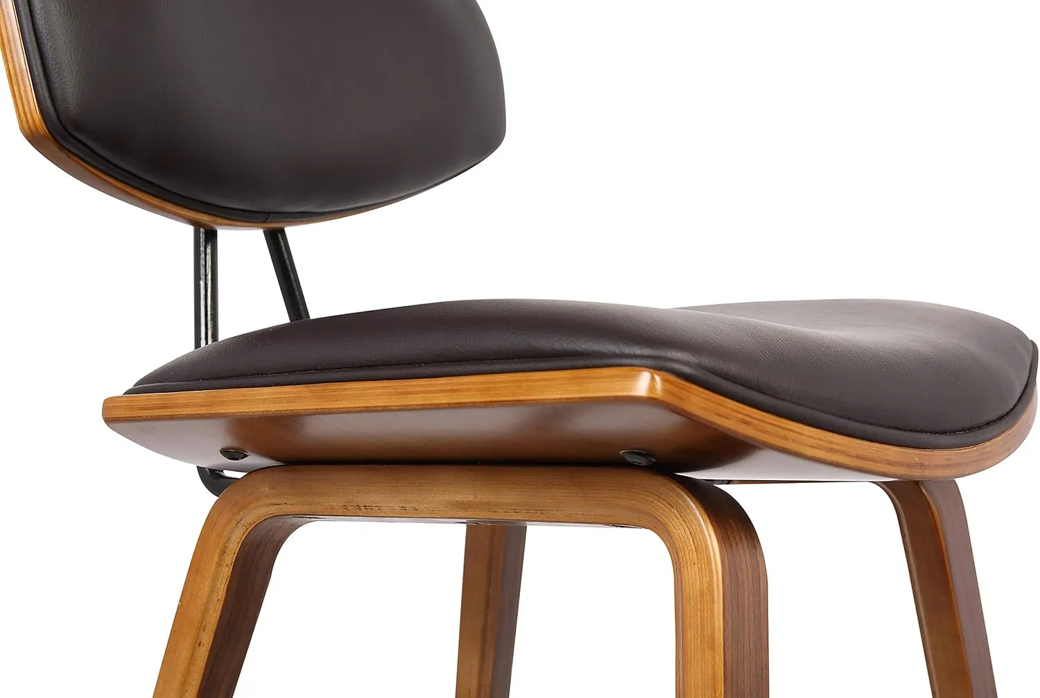 Armen Living Fox 25.5" Counter Height Brown Faux Leather and Walnut Wood Mid-Century Modern Bar Stool