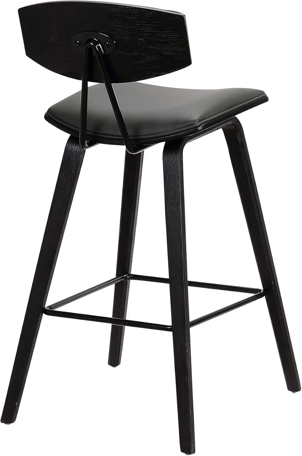 Armen Living Fox 25.5" Counter Height Grey Faux Leather and Black Wood Mid-Century Modern Bar Stool