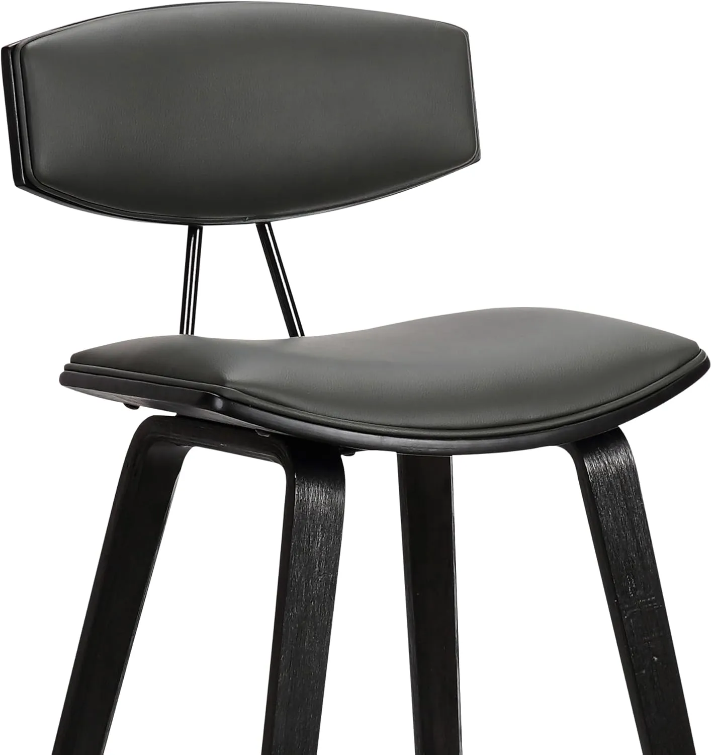 Armen Living Fox 25.5" Counter Height Grey Faux Leather and Black Wood Mid-Century Modern Bar Stool