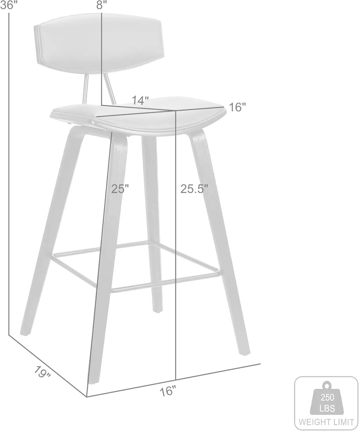 Armen Living Fox 25.5" Counter Height Grey Faux Leather and Black Wood Mid-Century Modern Bar Stool