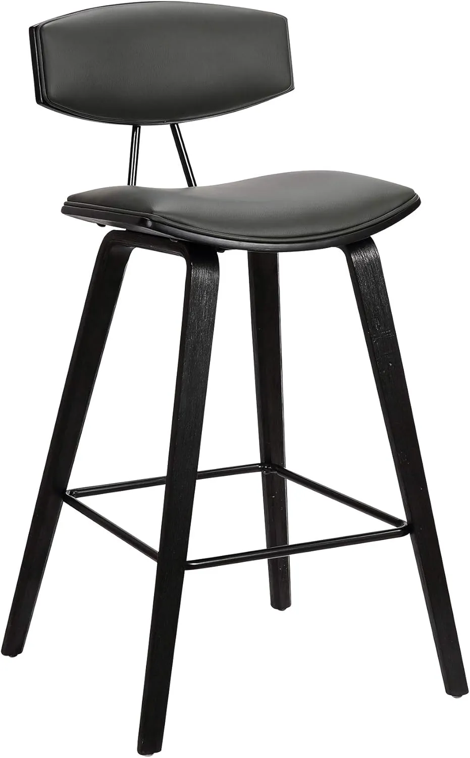 Armen Living Fox 25.5" Counter Height Grey Faux Leather and Black Wood Mid-Century Modern Bar Stool
