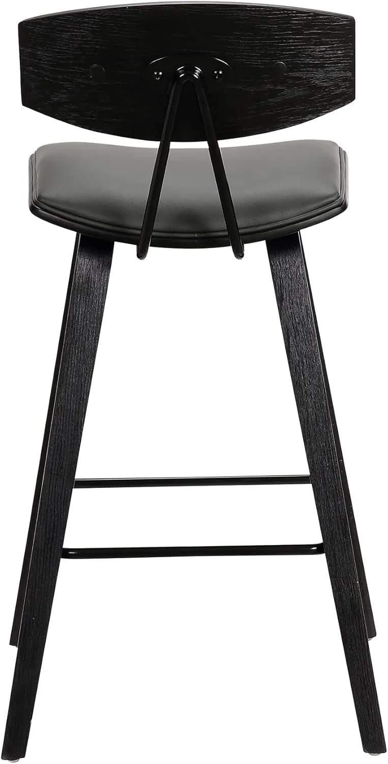 Armen Living Fox 25.5" Counter Height Grey Faux Leather and Black Wood Mid-Century Modern Bar Stool