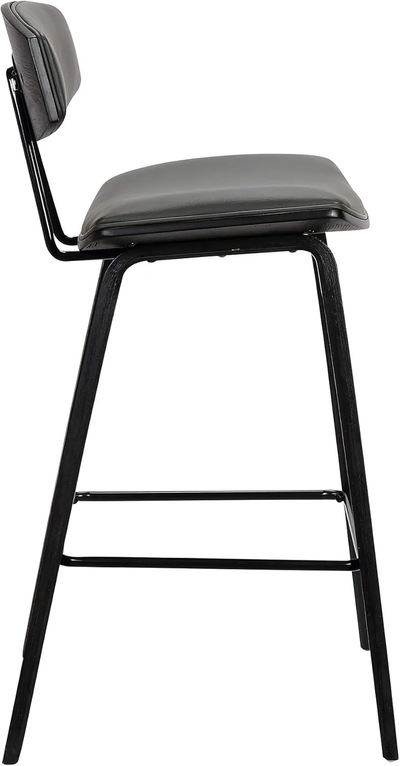 Armen Living Fox 25.5" Counter Height Grey Faux Leather and Black Wood Mid-Century Modern Bar Stool
