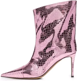 Arqa Women's Metallic Leather Boots, Pointed Toe Stiletto Heel Ankle Boot Wide Calf Fall Fashion Booties