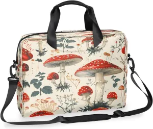 Art Mushroom 16 Inch Laptop Bag Case 15 15.6 Computer Shoulder Messenger Bag Waterproof Beige Mushrooms Laptop Carrying Case with Adjustable Shoulder Strap for Men, Women