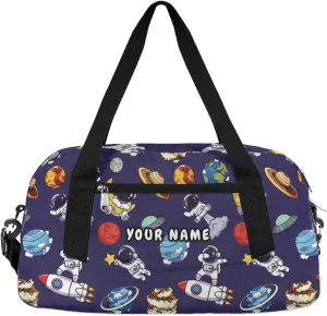 Astronaut Space Personalized Kids Duffel Bag for Girls Boys, Planets Stars Custom Dance Bag Overnight Small Duffel Bag Carry On Weekend Sports Travel Bag for School Practice Gymnastics Ballet