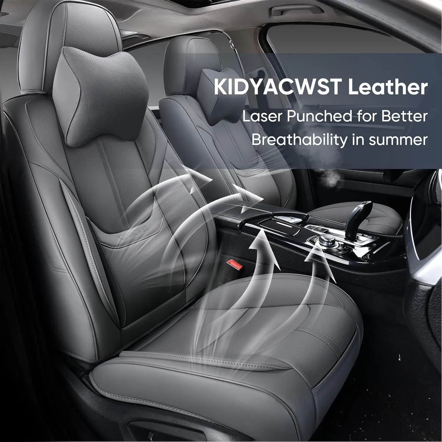 Auto Car Seat Covers Accessories Front Seat Leather Cushion Protector Breathable Waterproof Seat Cover for Cars Universal Fit (Grey, Front Pair)
