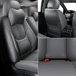 Auto Car Seat Covers Accessories Front Seat Leather Cushion Protector Breathable Waterproof Seat Cover for Cars Universal Fit (Grey, Front Pair)