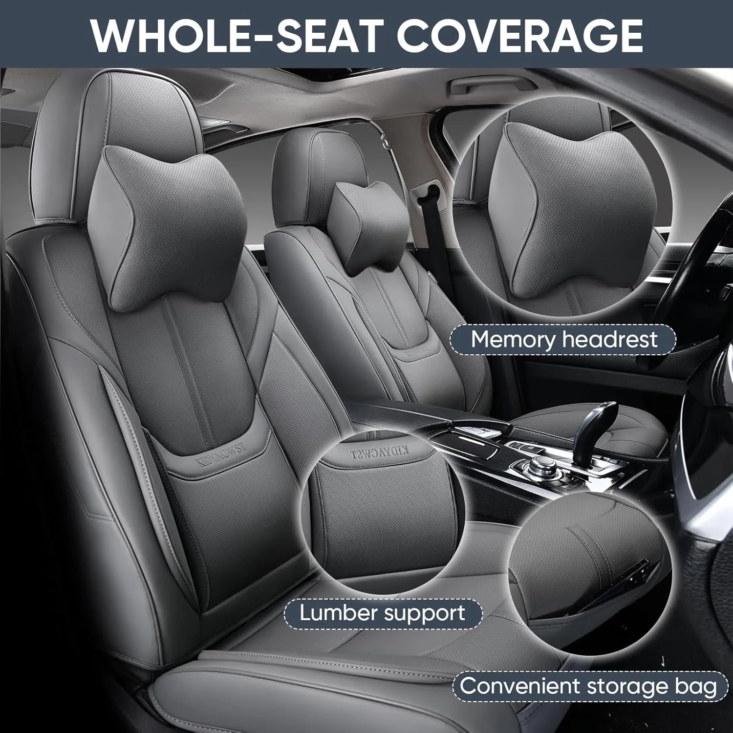 Auto Car Seat Covers Accessories Front Seat Leather Cushion Protector Breathable Waterproof Seat Cover for Cars Universal Fit (Grey, Front Pair)