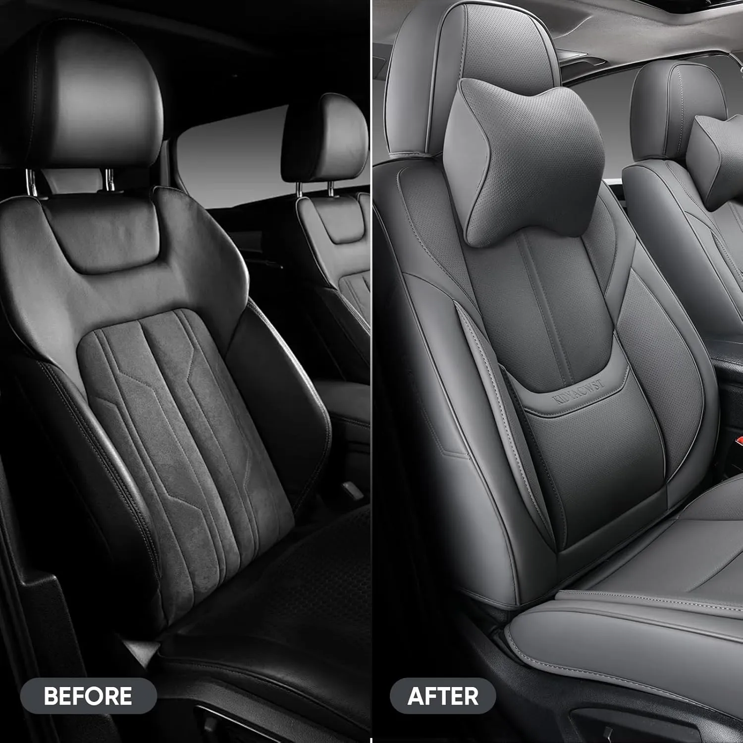 Auto Car Seat Covers Accessories Front Seat Leather Cushion Protector Breathable Waterproof Seat Cover for Cars Universal Fit (Grey, Front Pair)