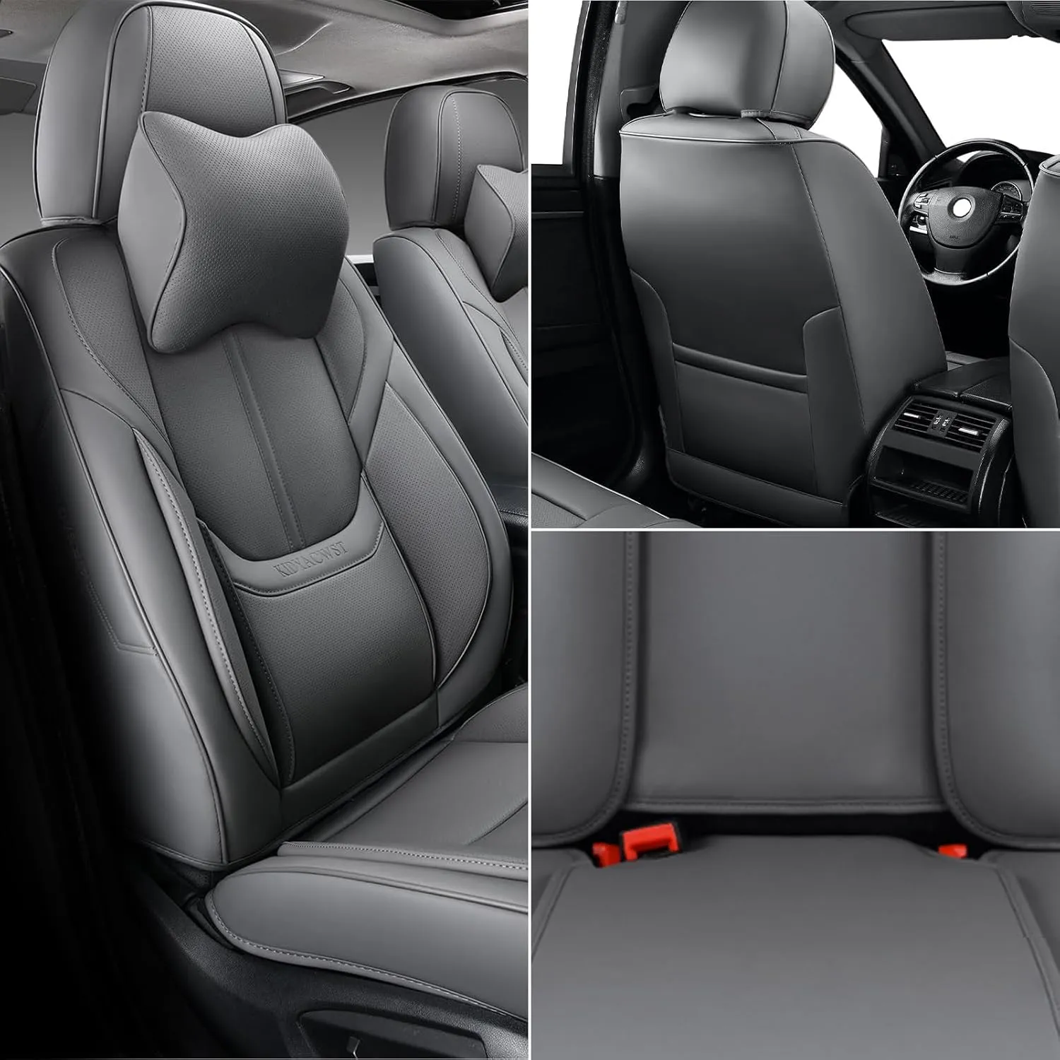Auto Car Seat Covers Accessories Front Seat Leather Cushion Protector Breathable Waterproof Seat Cover for Cars Universal Fit (Grey, Front Pair)