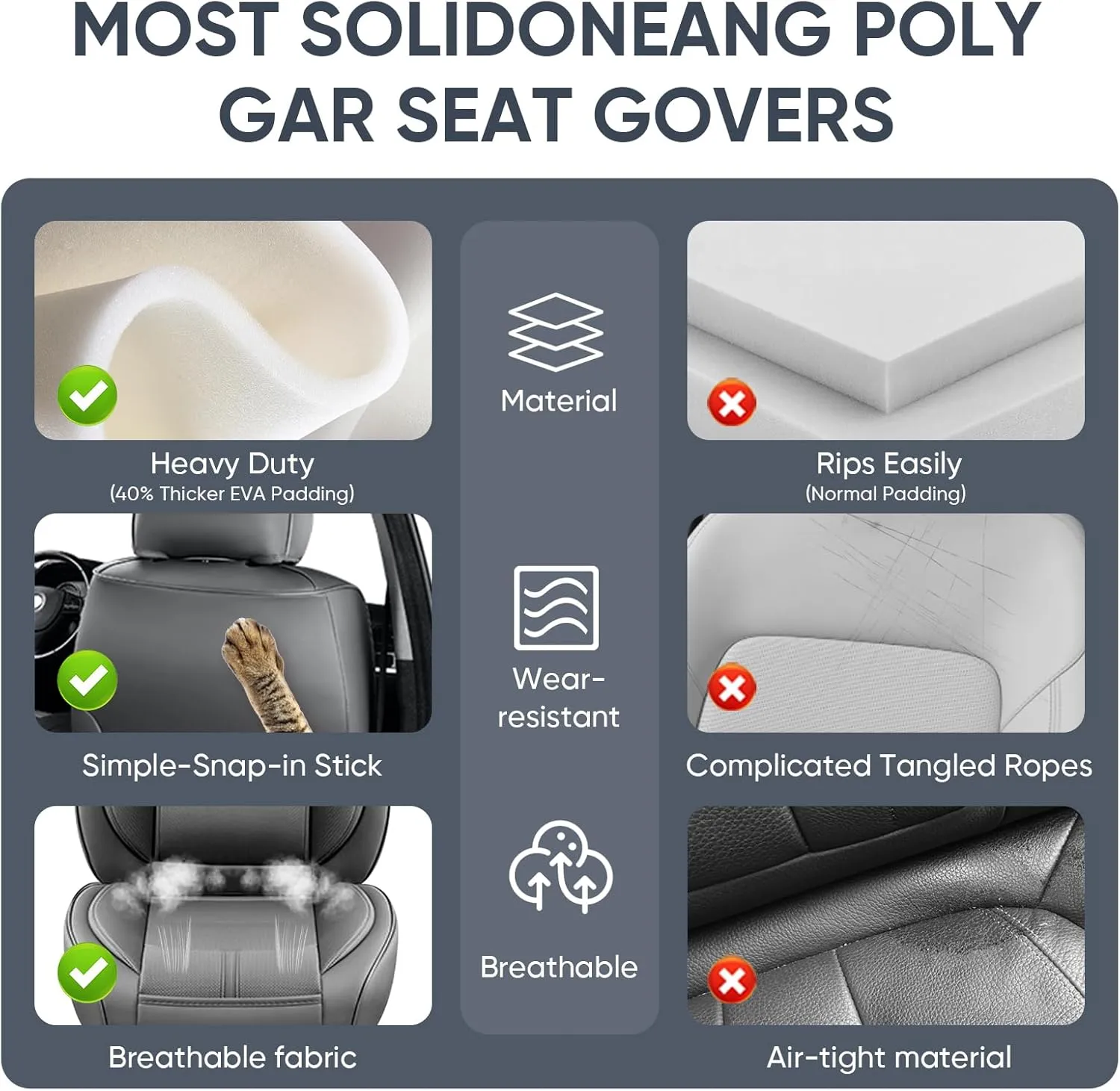 Auto Car Seat Covers Accessories Front Seat Leather Cushion Protector Breathable Waterproof Seat Cover for Cars Universal Fit (Grey, Front Pair)