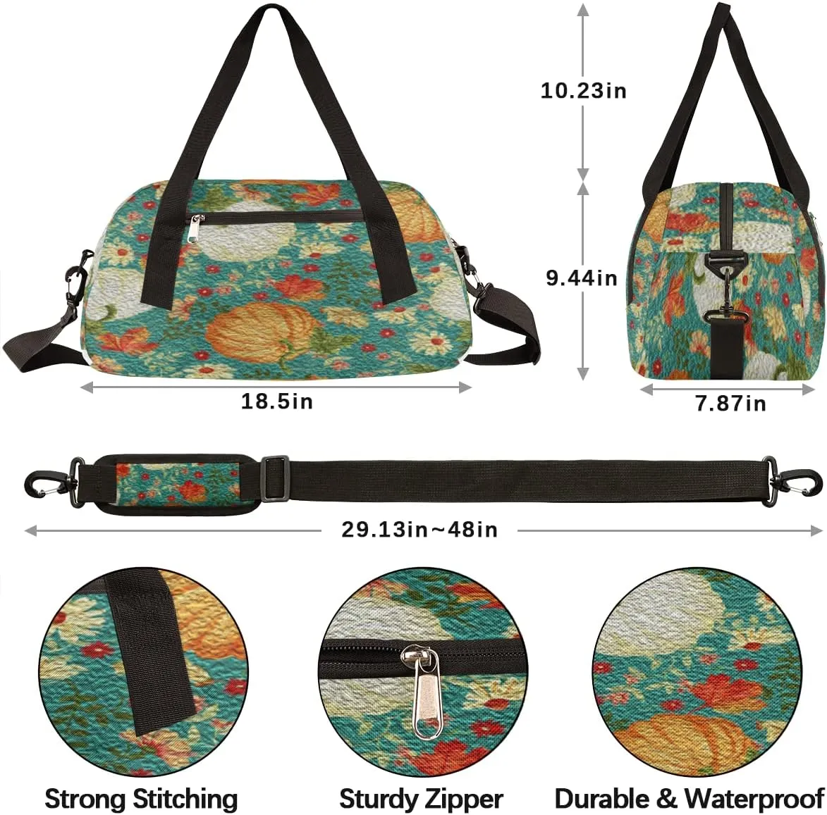 Autumn Pumpkins Thanksgiving Leaves Flowers Kids Duffel Bag for Girls Boys Teens, Oil Painting Dance Bag Overnight Small Duffel Bag Carry On Weekend Sports Gym Travel Bag for School Practice Gymnastics Ballet