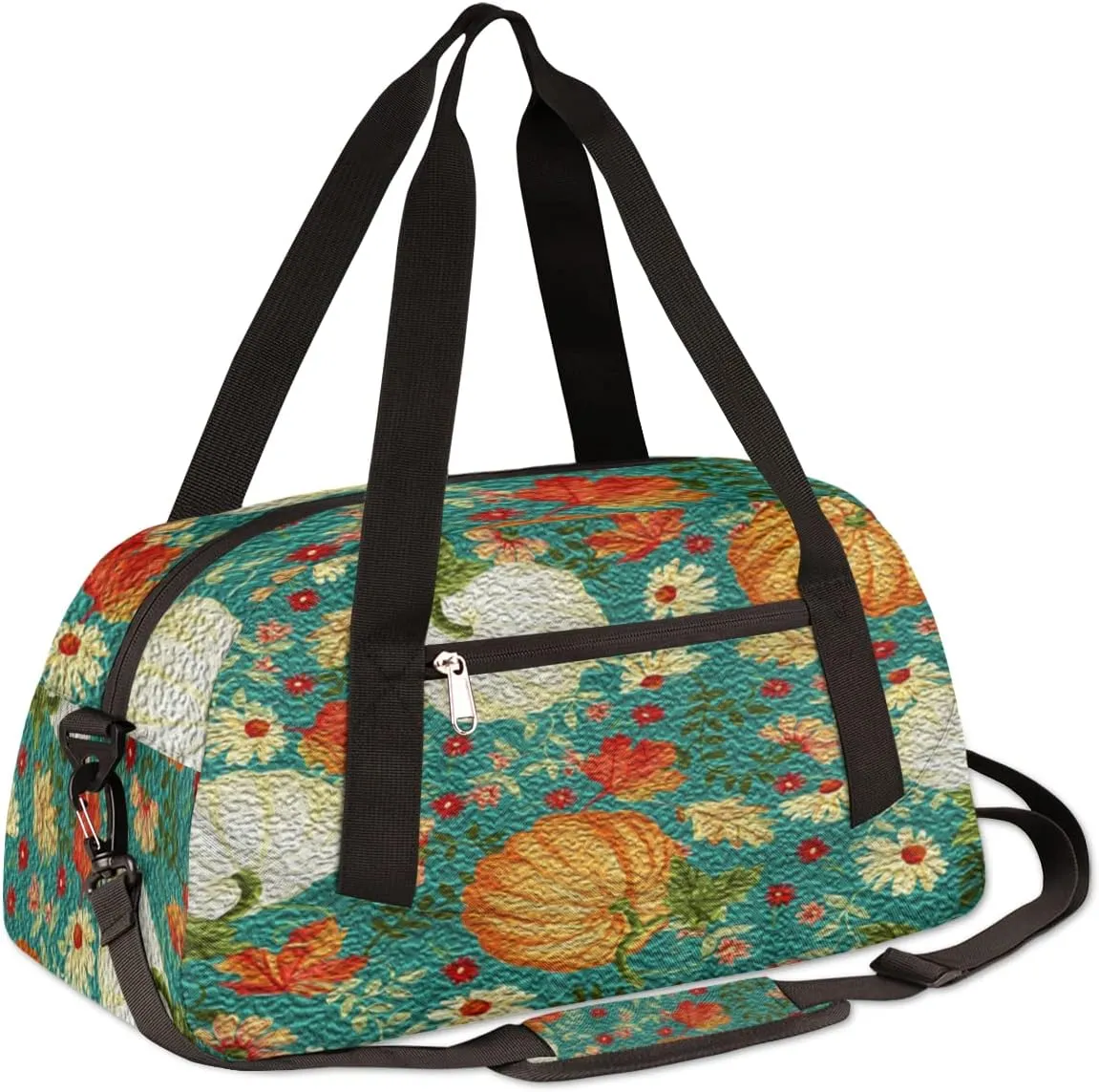 Autumn Pumpkins Thanksgiving Leaves Flowers Kids Duffel Bag for Girls Boys Teens, Oil Painting Dance Bag Overnight Small Duffel Bag Carry On Weekend Sports Gym Travel Bag for School Practice Gymnastics Ballet