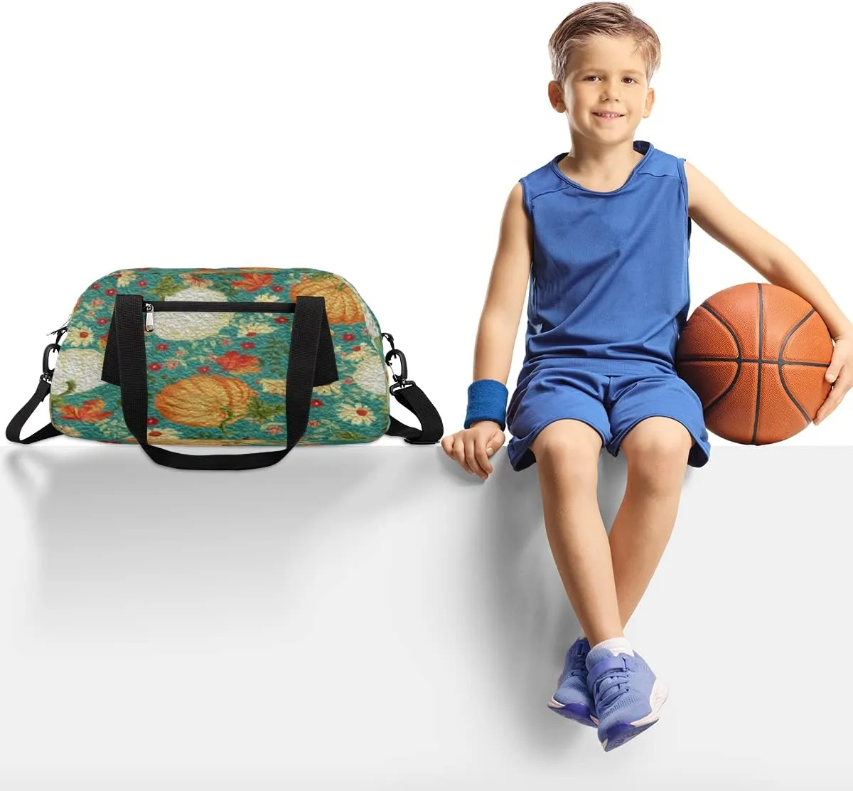 Autumn Pumpkins Thanksgiving Leaves Flowers Kids Duffel Bag for Girls Boys Teens, Oil Painting Dance Bag Overnight Small Duffel Bag Carry On Weekend Sports Gym Travel Bag for School Practice Gymnastics Ballet