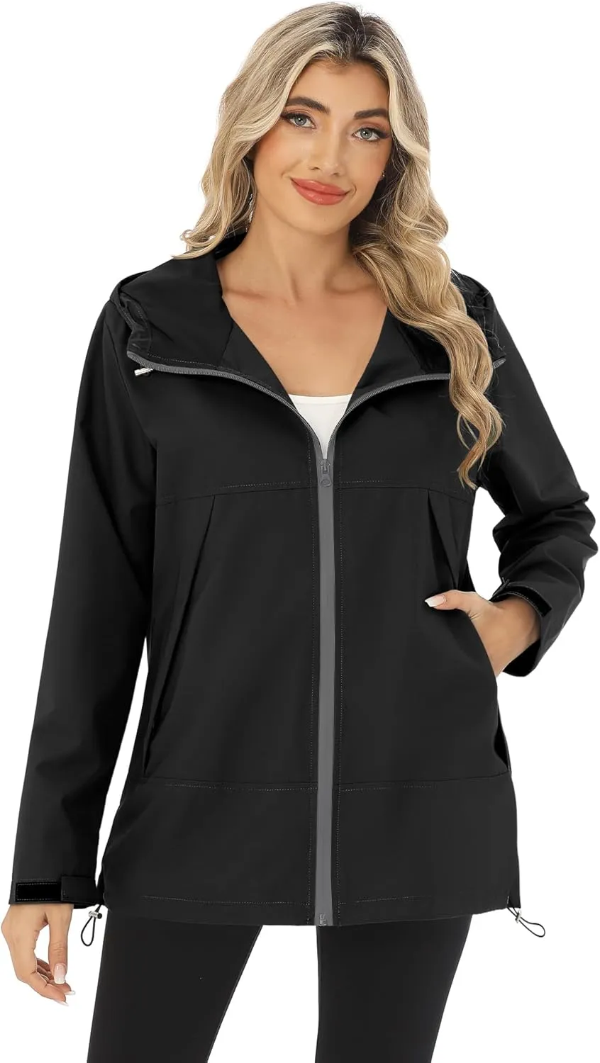 Avoogue Rain Jacket Women Waterproof Lightweight Raincoat Lined Outdoor Hooded Windbreaker