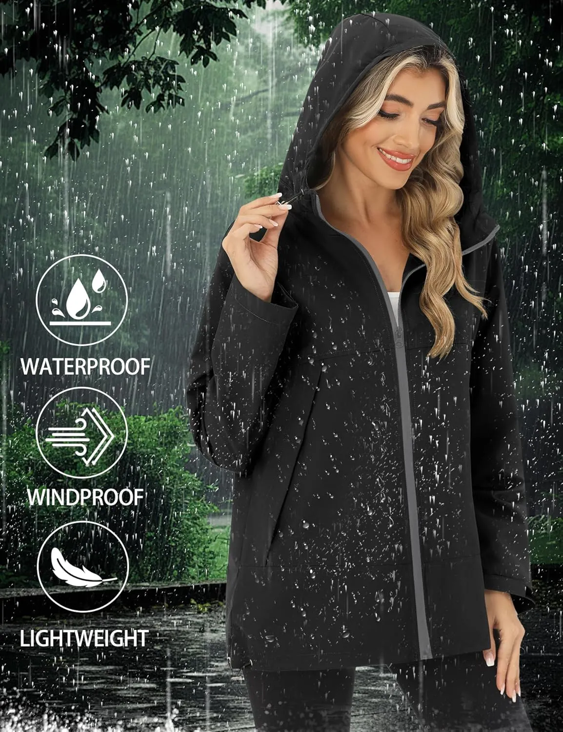 Avoogue Rain Jacket Women Waterproof Lightweight Raincoat Lined Outdoor Hooded Windbreaker