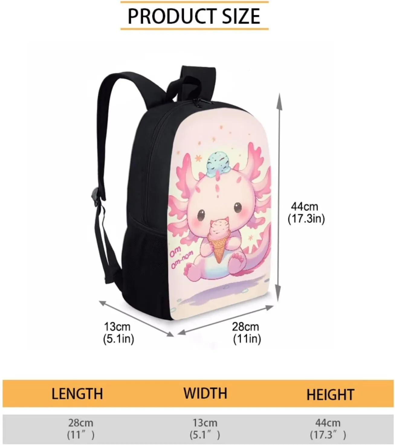 Axolotl Backpack and Lunchbox for Girls 3-5/6-8/8-10 Ice Cream Kids Bookbags for 1st Grade Preppy Preschool Back Pack with Lunch Box Set 3 in 1 Elementary Schoolbag Lunch Bag Pencil Case