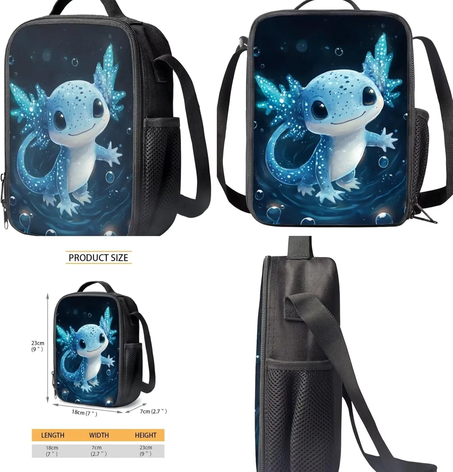 Axolotl Backpack with Lunchbox Polyester Kids School Bags for Boys 4 To 6 Versatile Bookbag Set for Primary School Travel Daypack Book Bag