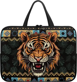 Aztec Tiger Palm Tree Print Laptop Sleeve Case with Handle Computer Cover Compatible with 10-17 Inch Tablet for Women Men 360° Protective Carrying Bag Briefcase, 12inch