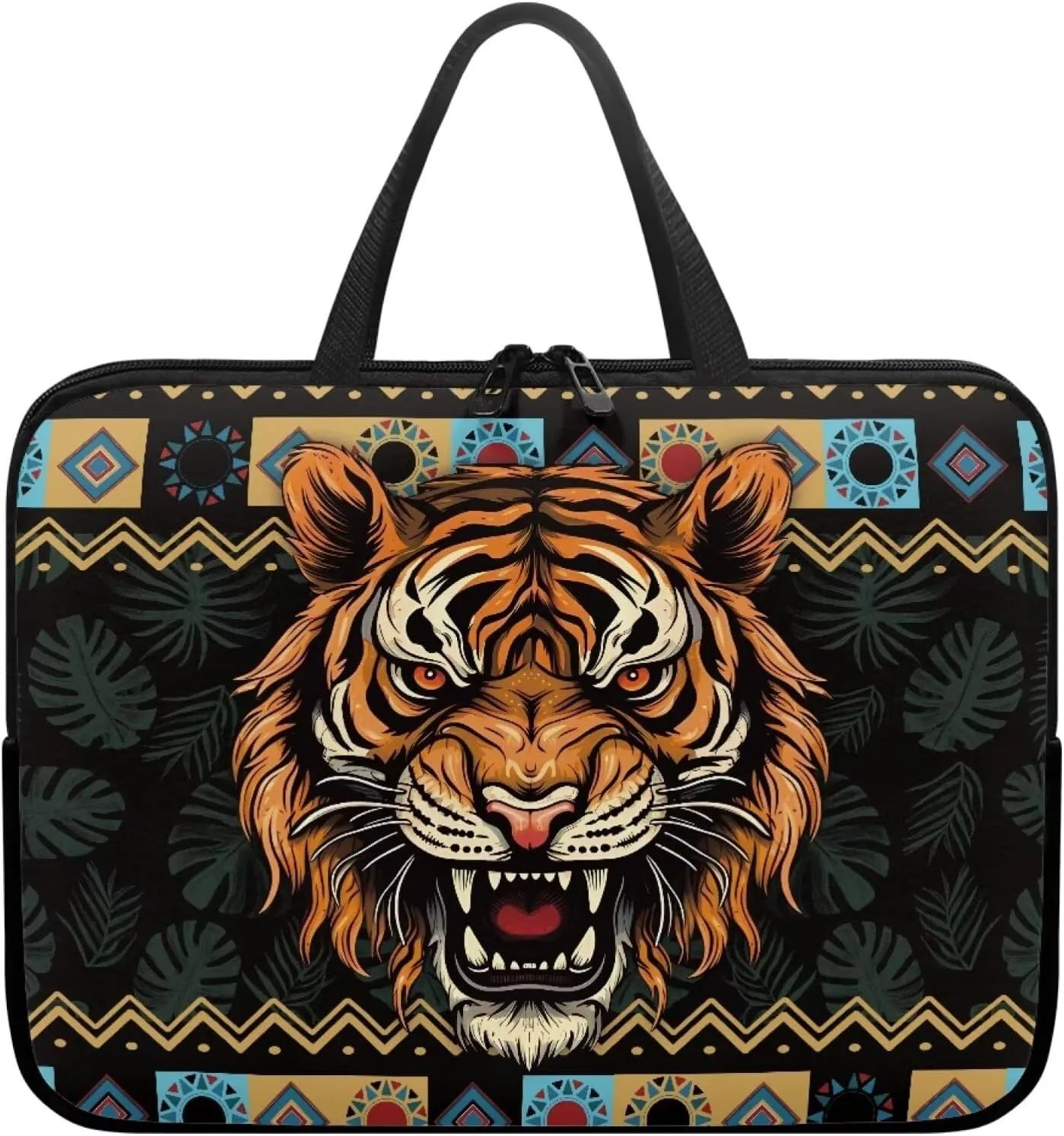 Aztec Tiger Palm Tree Print Laptop Sleeve Case with Handle Computer Cover Compatible with 10-17 Inch Tablet for Women Men 360° Protective Carrying Bag Briefcase, 12inch