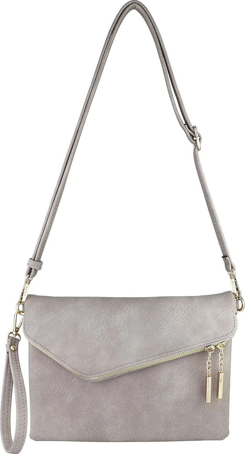 B BRENTANO Fold-Over Envelope Wristlet Clutch Crossbody Bag with Tassel Accents