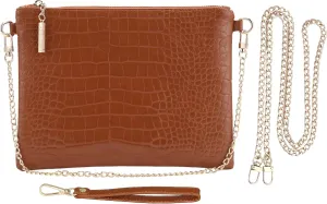 B BRENTANO Vegan Clutch Bag Pouch with removable wristlet and two size metal chain