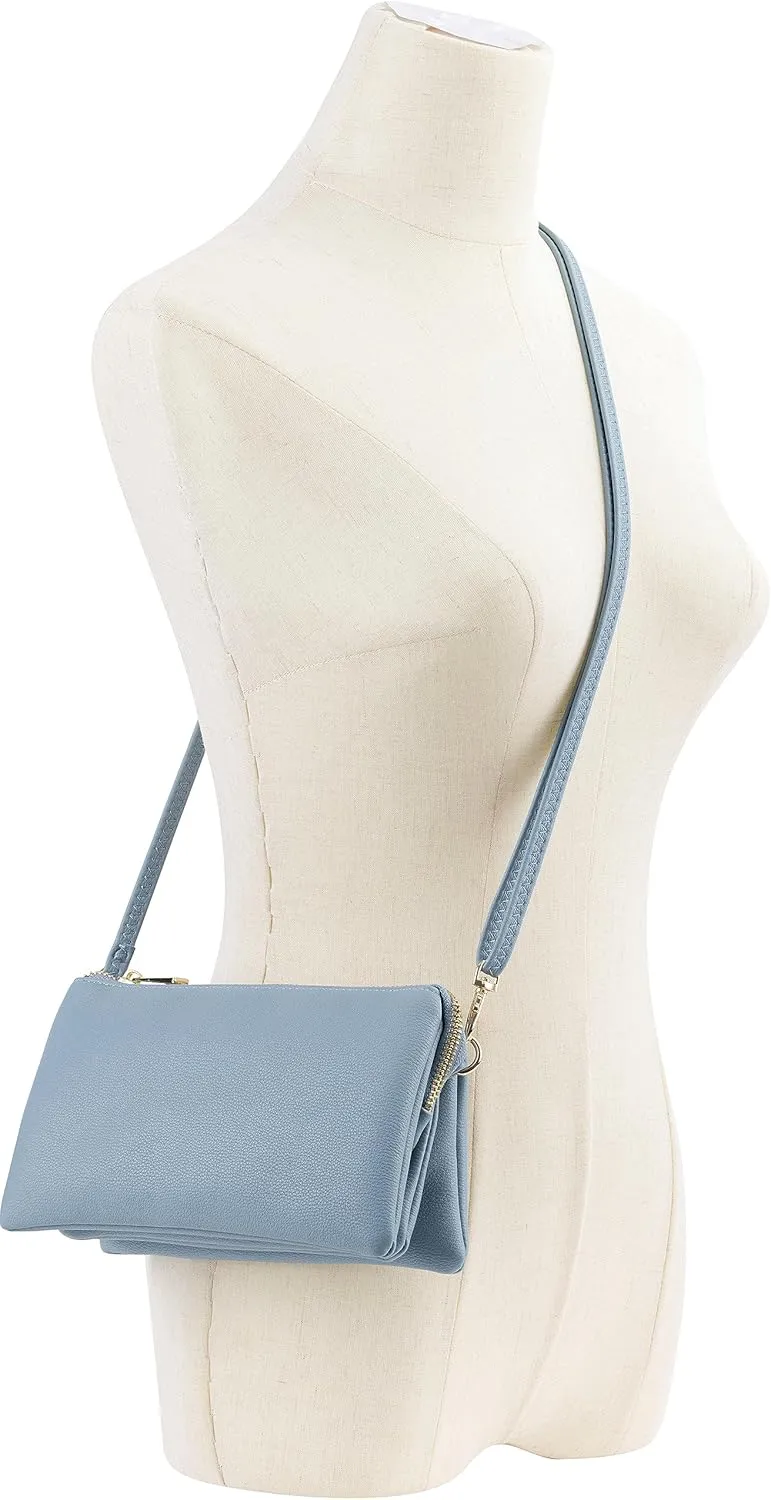 B BRENTANO Vegan Leather Multi-Pocket Crossbody Purse/Clutch with Card Slots, Removable Wristlet & Adjustable Shoulder Strap