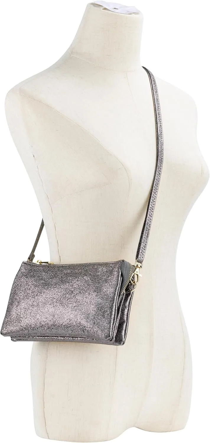 B BRENTANO Vegan Leather Multi-Pocket Crossbody Purse/Clutch with Card Slots, Removable Wristlet & Adjustable Shoulder Strap