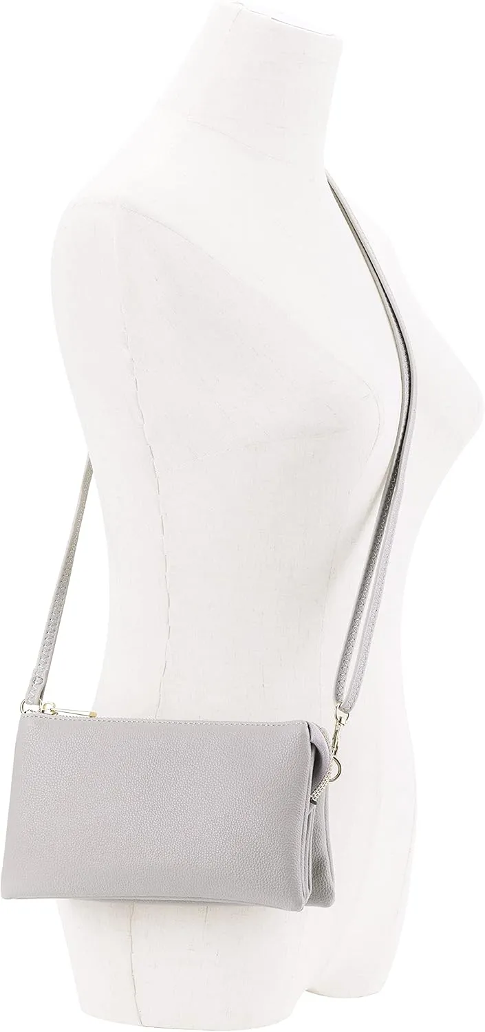 B BRENTANO Vegan Leather Multi-Pocket Crossbody Purse/Clutch with Card Slots, Removable Wristlet & Adjustable Shoulder Strap