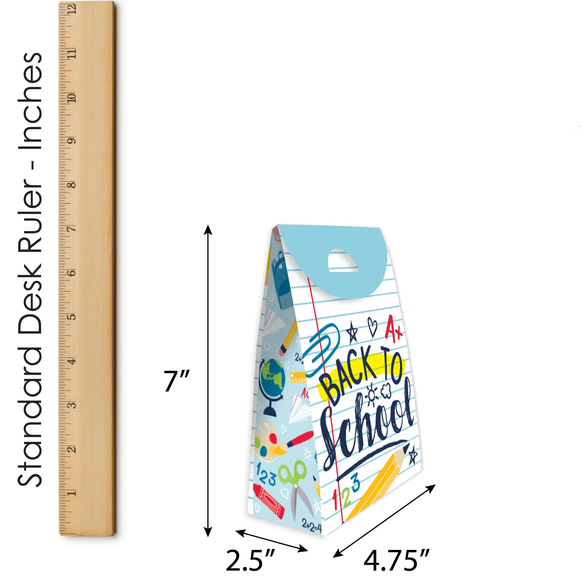 Back to School - First Day of School Classroom Gift Favor Bags - Party Goodie Boxes - Set of 12