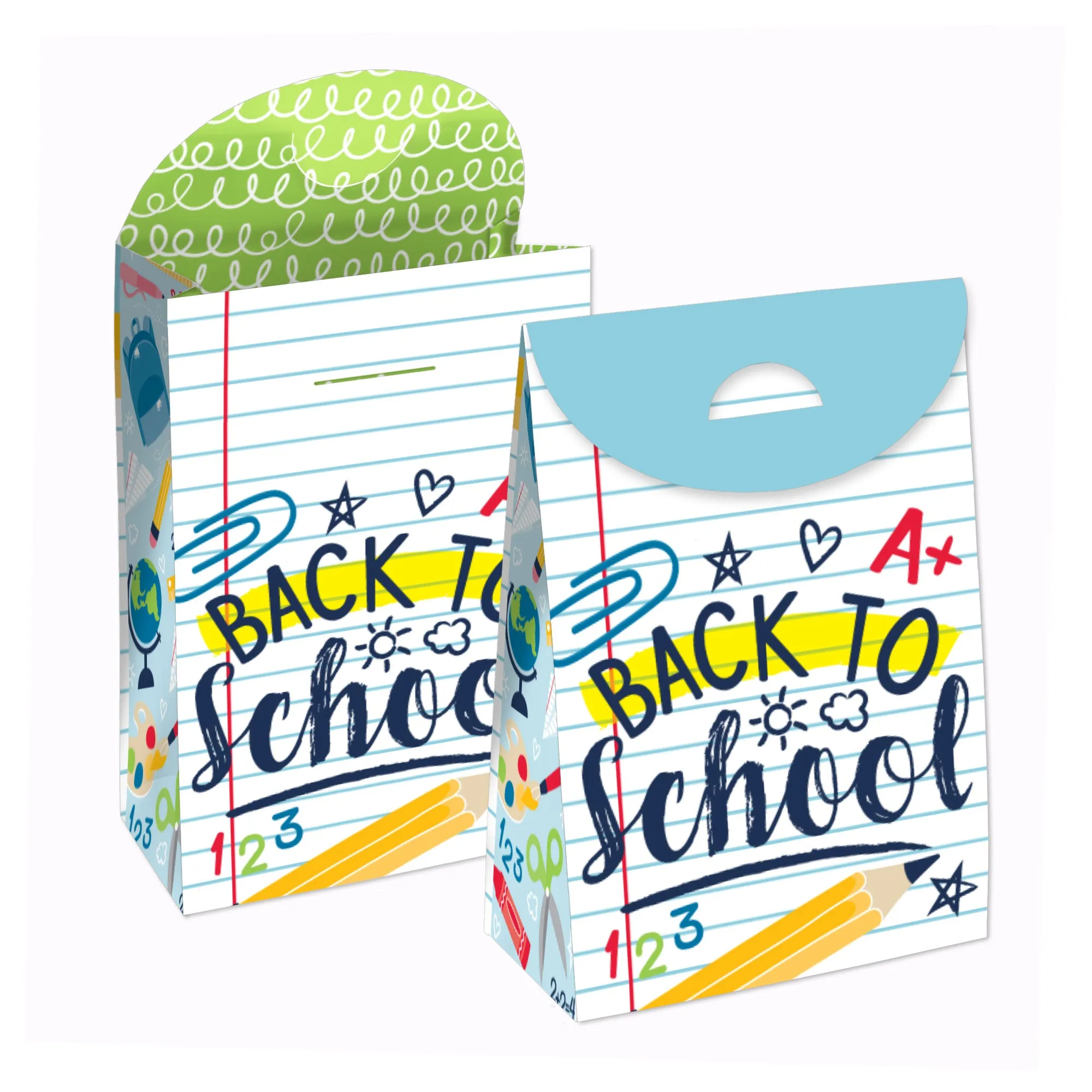 Back to School - First Day of School Classroom Gift Favor Bags - Party Goodie Boxes - Set of 12