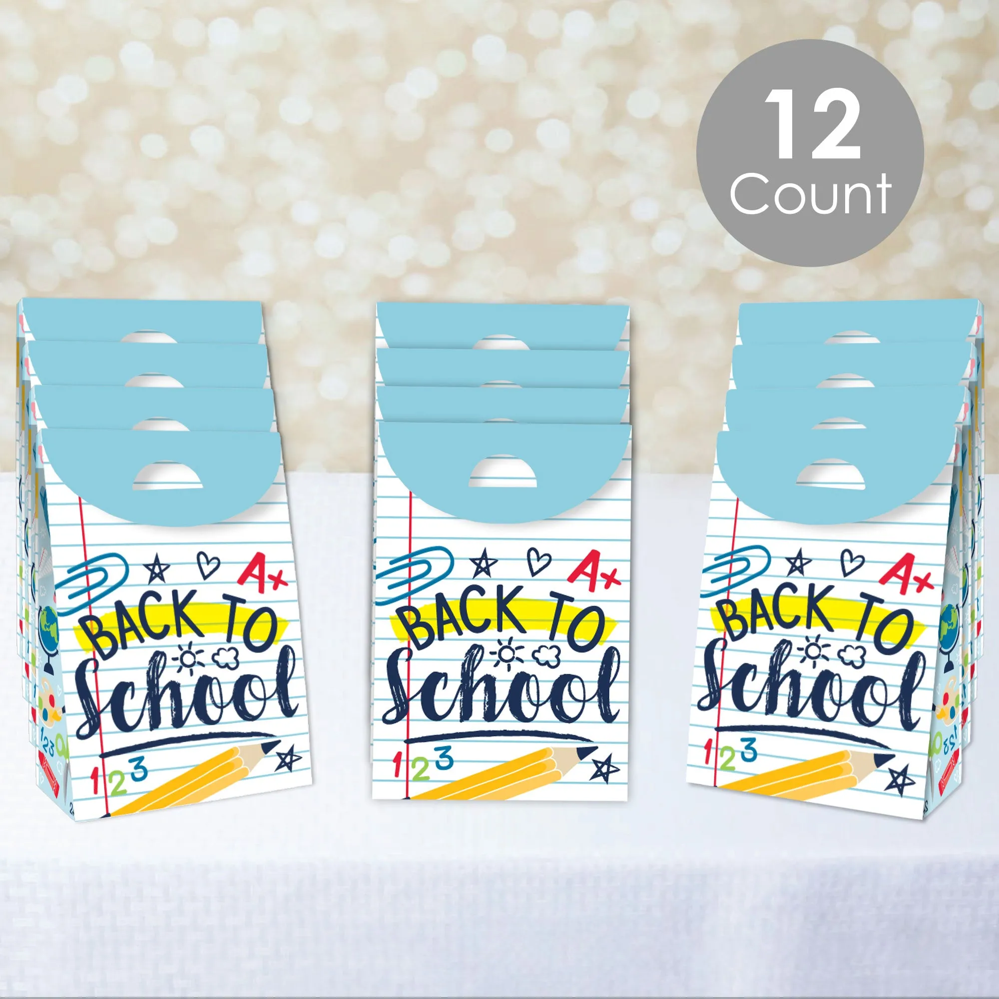 Back to School - First Day of School Classroom Gift Favor Bags - Party Goodie Boxes - Set of 12