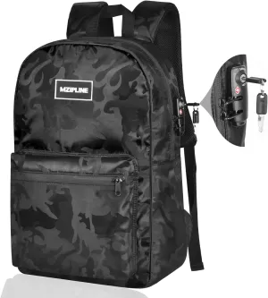Backpack Bag With Lock - Activated Carbon Fiber Lining - Water Resistant,Anti Theft Laptop Daypack for Men & Women Travel (Camo Burgandy)