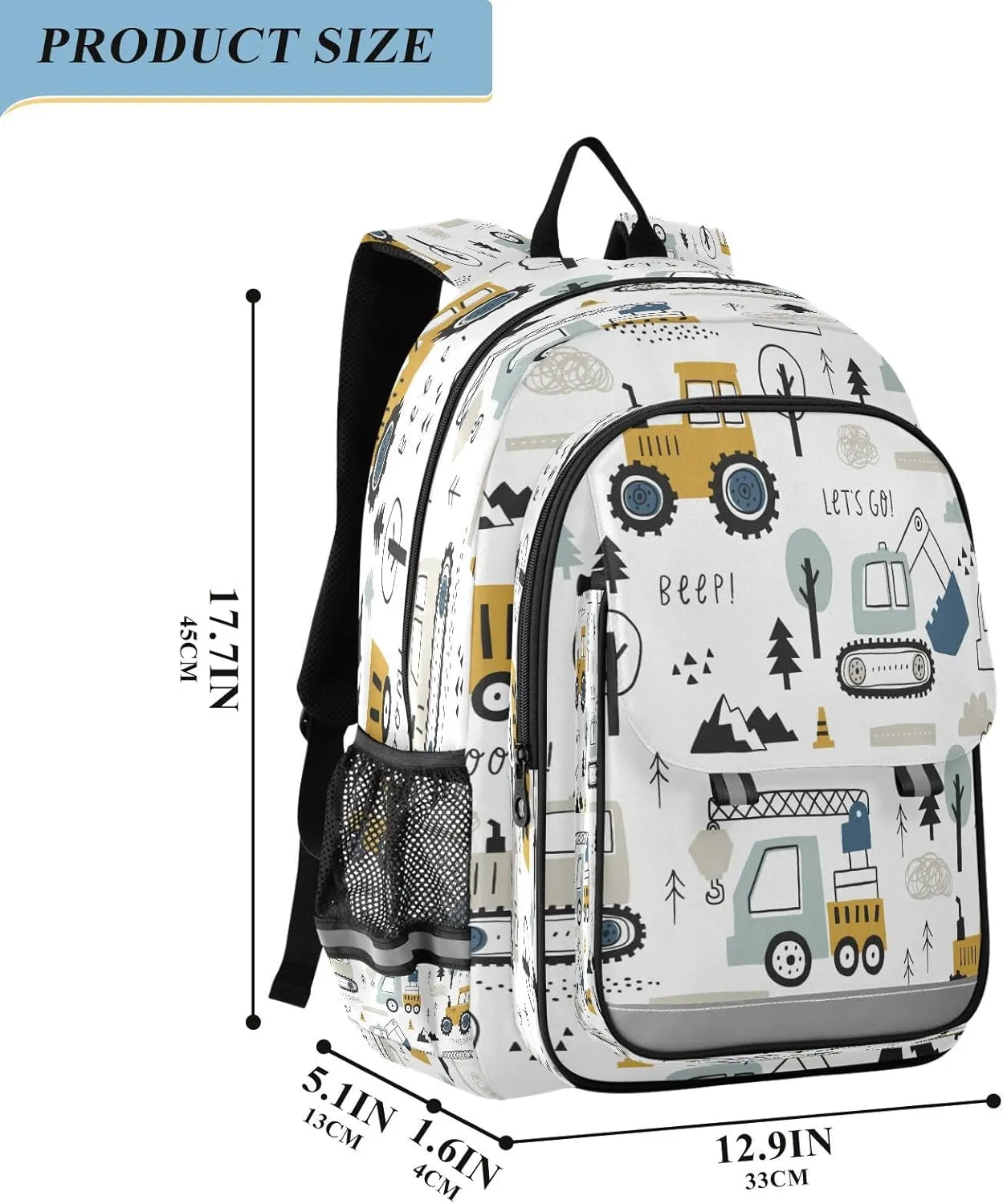 Backpack Bookbag School Bag Travel Bag Childish Truck Excavator for Girls Boys Teen