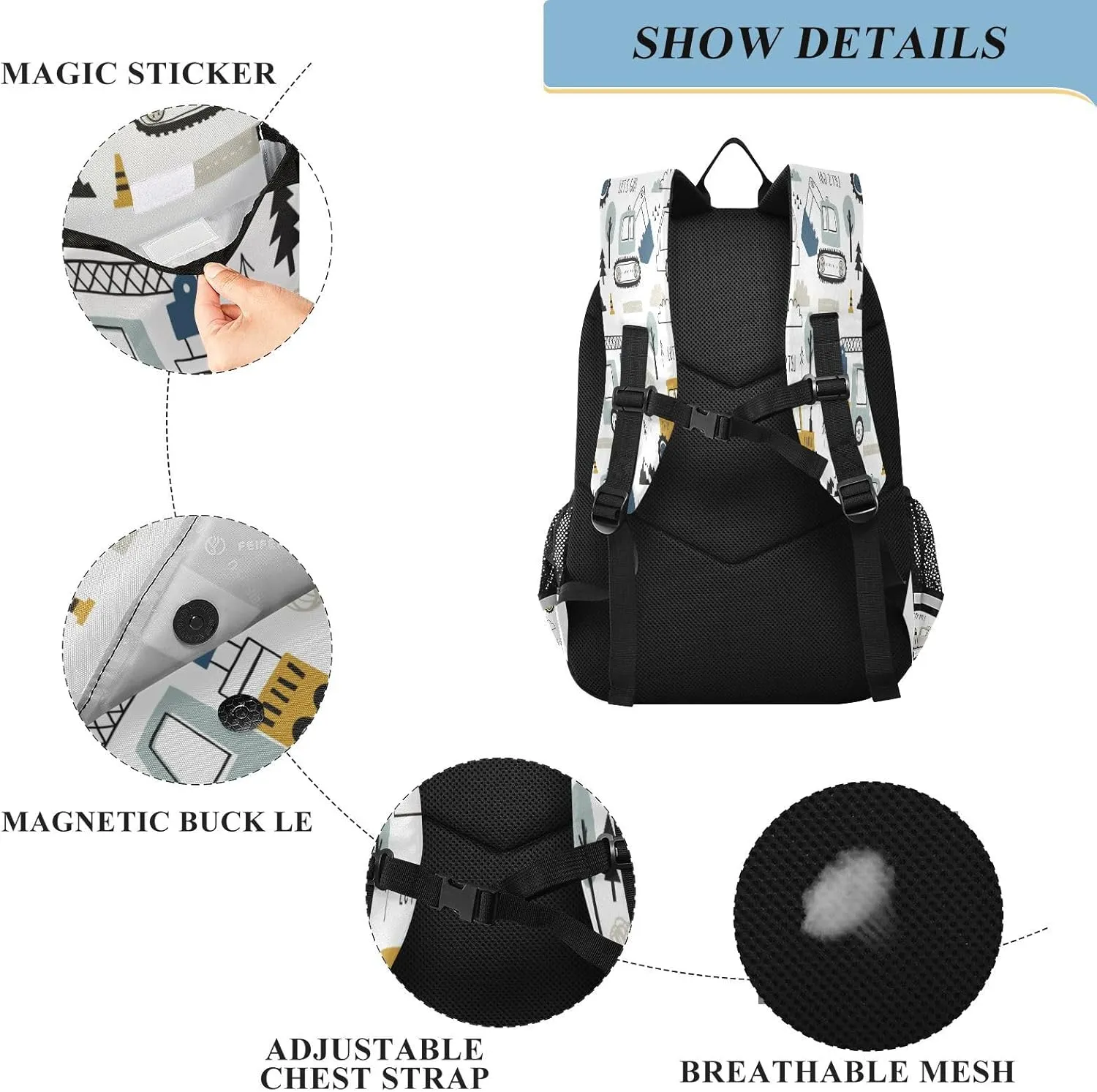 Backpack Bookbag School Bag Travel Bag Childish Truck Excavator for Girls Boys Teen