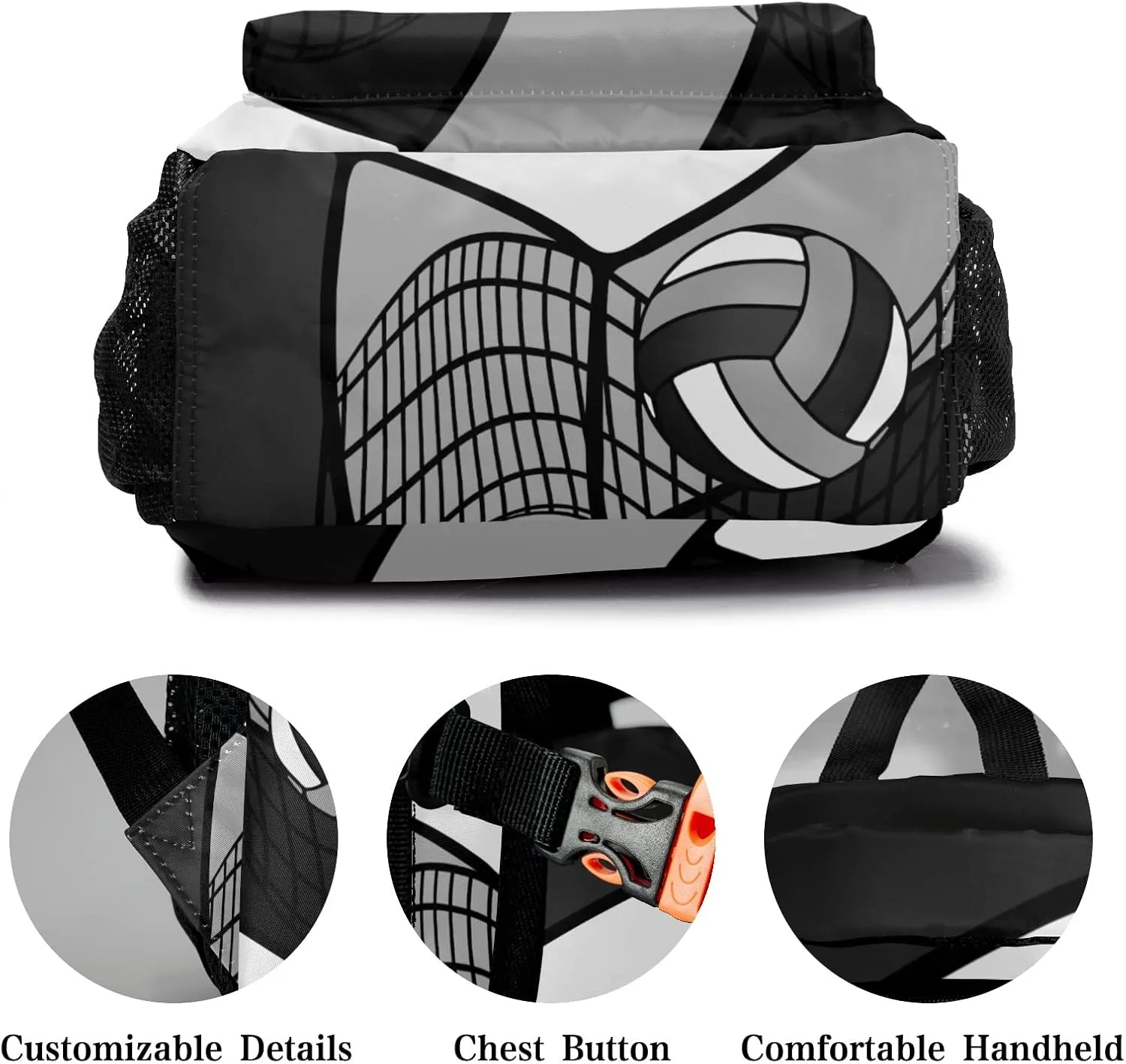 Backpack Custom Name Volleyball Grey Black Fashion Lightweight Waterproof Travel Bag for Family Friends Gifts, 12.2''(L) x 5.9''(W) x 16.5''(H)