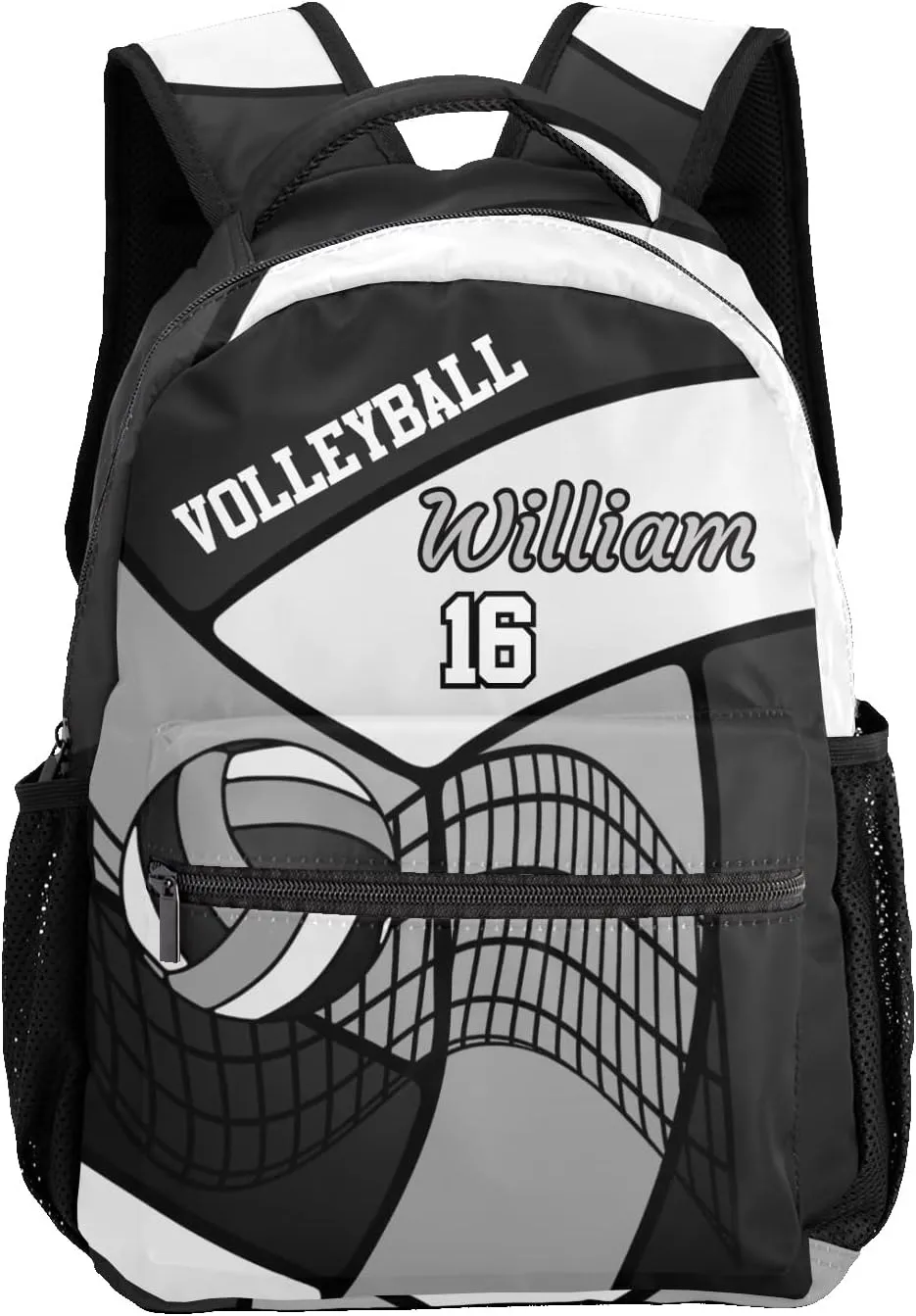 Backpack Custom Name Volleyball Grey Black Fashion Lightweight Waterproof Travel Bag for Family Friends Gifts, 12.2''(L) x 5.9''(W) x 16.5''(H)