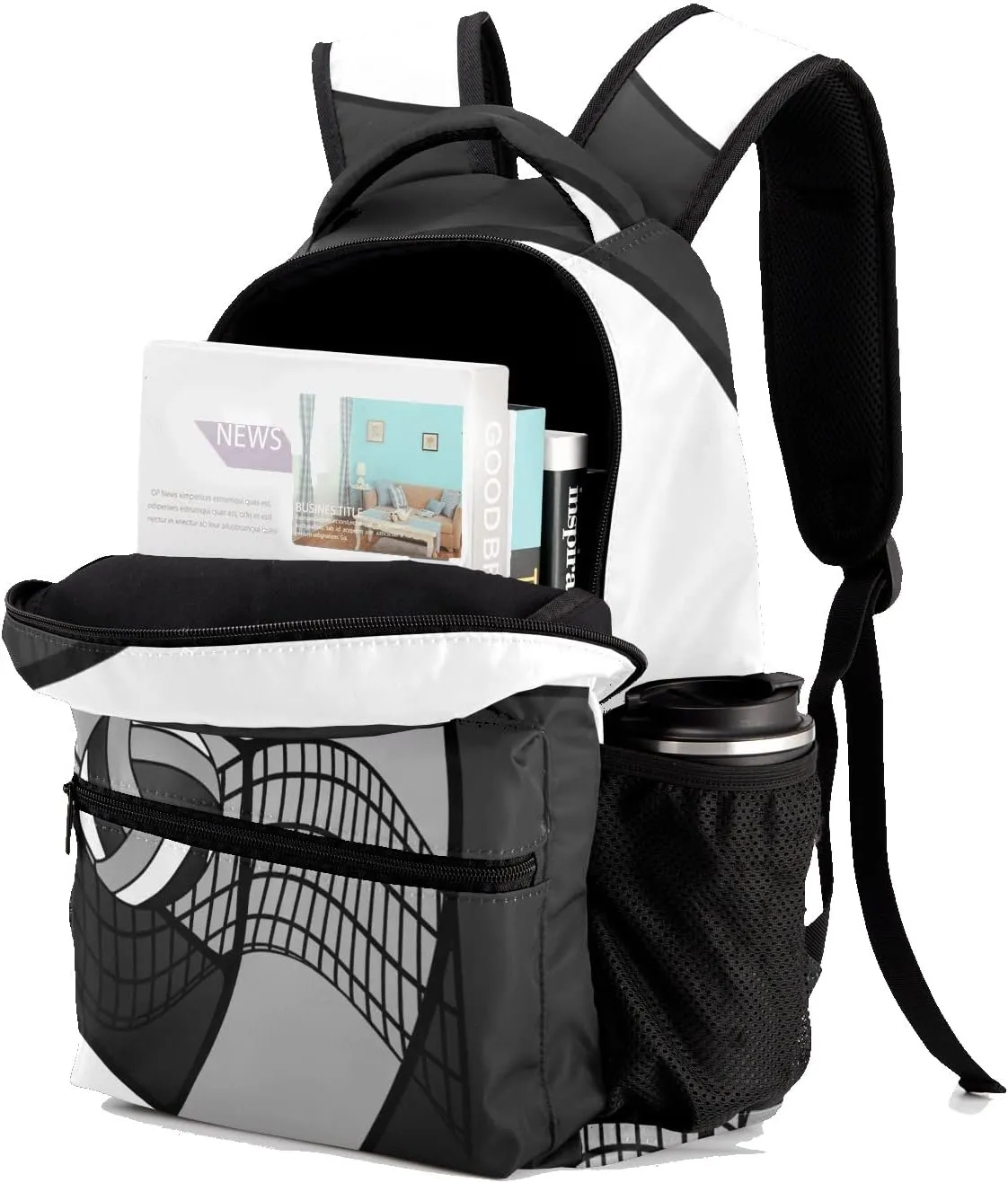 Backpack Custom Name Volleyball Grey Black Fashion Lightweight Waterproof Travel Bag for Family Friends Gifts, 12.2''(L) x 5.9''(W) x 16.5''(H)