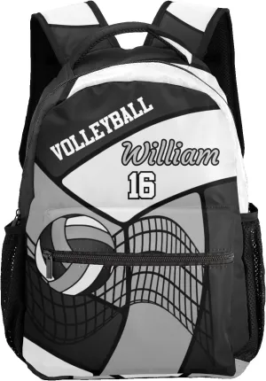 Backpack Custom Name Volleyball Grey Black Fashion Lightweight Waterproof Travel Bag for Family Friends Gifts, 12.2''(L) x 5.9''(W) x 16.5''(H)