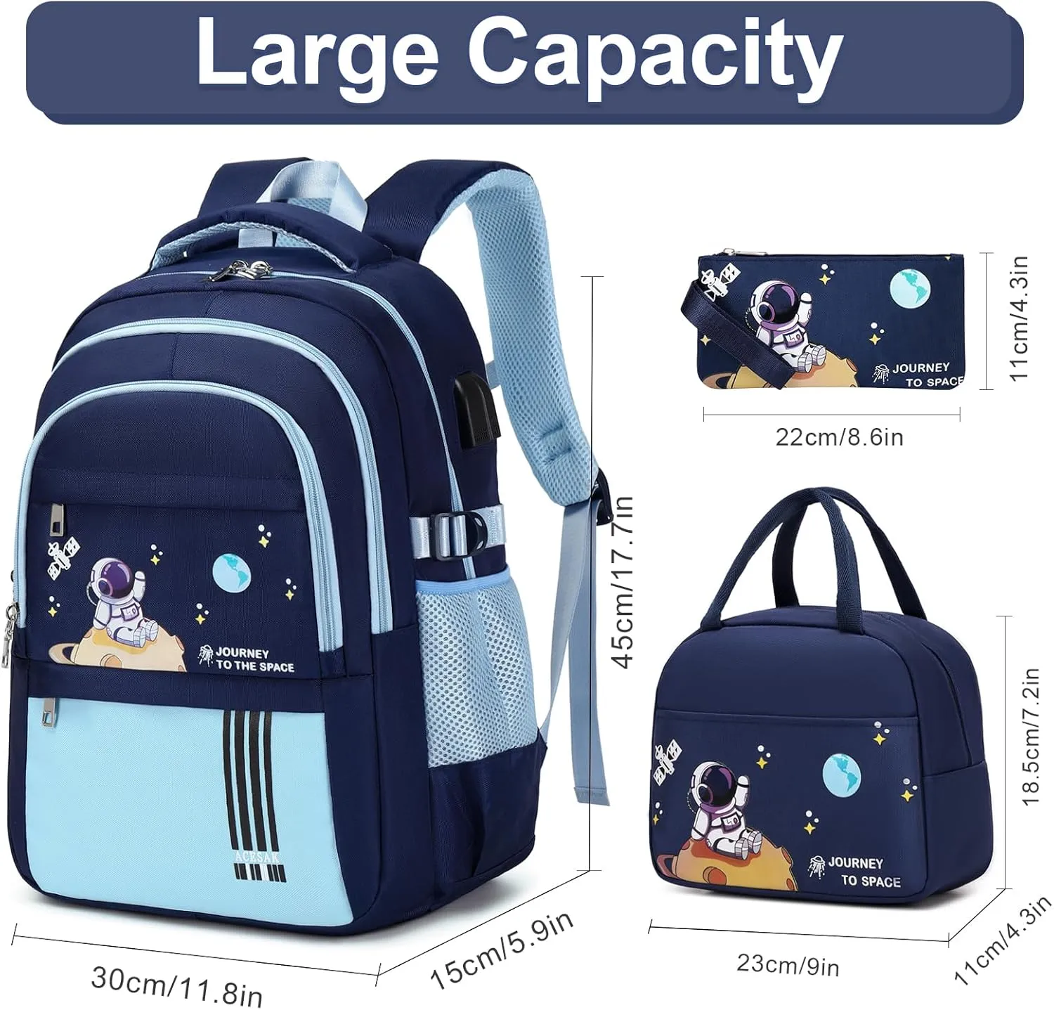 Backpack for Boys - Boy Backpack Schoolbag for Boys Kids Children Teens Girls Elementary Middle School Bags, Waterproof Lightweight Kids Bookbag Backpacks Casual Daypack with Lunch Bag Set
